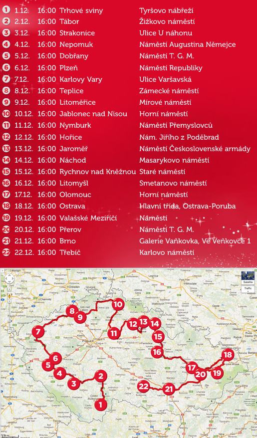 Vánoční kamión Coca Cola 2012 a jeho trasa Vánoční kamión Coca Cola 2012 a jeho trasa